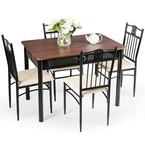 Rent to own Costway 5 Piece Dining Set Wood Metal Table and 4 Chairs Kitchen Breakfast Furniture - Brown