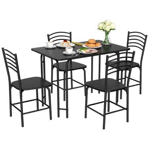 Rent to own Costway 5 Pcs Modern Dining Table Set 4 Chairs Steel Frame Home Kitchen Furniture - Black