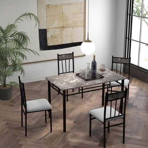 Rent to own Costway 5 Piece Faux Marble Dining Set Table and 4 Chairs Kitchen Breakfast Furniture Grey - Gray