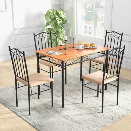 Rent to own Costway 5 PCS Dining Set Wood Metal 30" Table & 4 Chairs Upholstered Kitchen Breakfast Furniture - Brown, Black and Natural