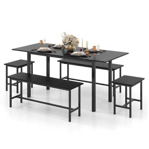 Rent to own Costway 5 PCS Dining Table Set for 4-6 w/ 2 Benches & 2 Stools Metal Frame Dining Room - Black