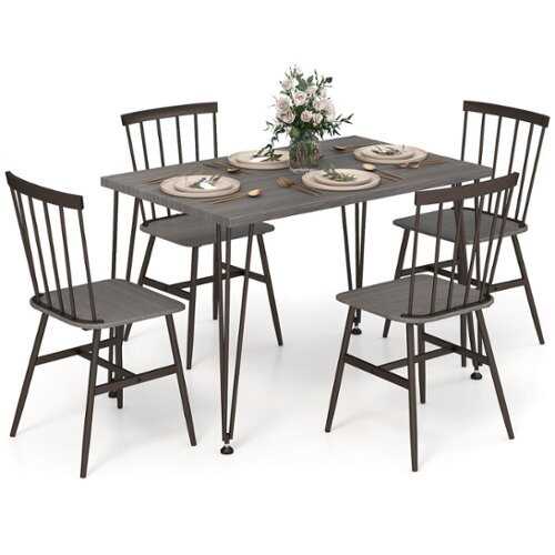 Rent to own Costway 5 PCS Dining Table Set for 4 Rectangular Kitchen Table & 4 Chairs w/ Metal Frame - Grey Oak