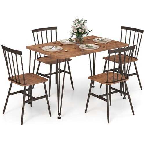 Rent to own Costway 5 PCS Dining Table Set for 4 Rectangular Kitchen Table & 4 Chairs w/ Metal Frame - Walnut, Black and Brown