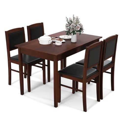 Rent to own Costway 5 PCS Dining Table Set for 4 w/Rubber Wood Legs Upholstered Seat Padded Backrest - Brown