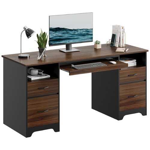 Rent to own Bestier 59-Inch Computer Gaming Desk with Four Drawers Executive Office Desk with File Drawer - Cherry