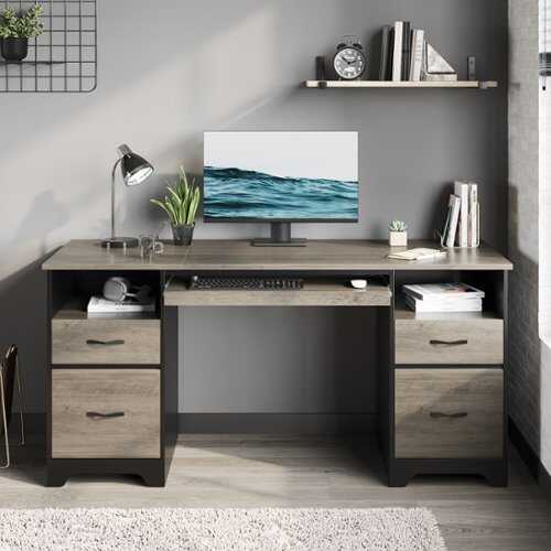 Rent to own Bestier 59-Inch Computer Gaming Desk with Four Drawers Executive Office Desk with File Drawer - Gray