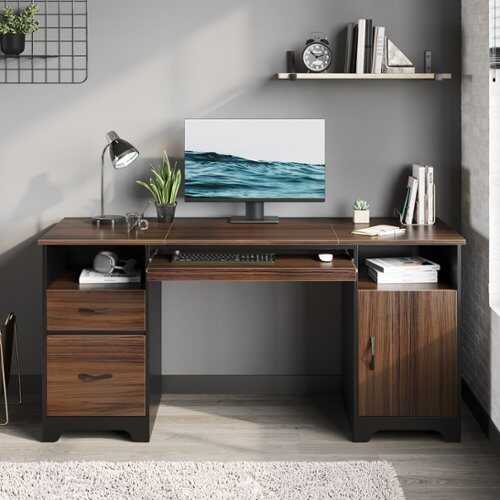 Rent to own Bestier 59inch Executive Gaming Desk with File Drawer, Storage Drawers, and Cabinet - Cherry