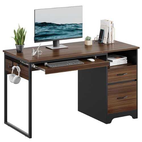 Rent to own Bestier 48-Inch Gaming Desk with File and Storage Drawers, Open Writing Compartments - Cherry