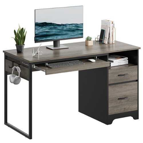 Rent to own Bestier 48-Inch Gaming Desk with File and Storage Drawers, Open Writing Compartments - Gray