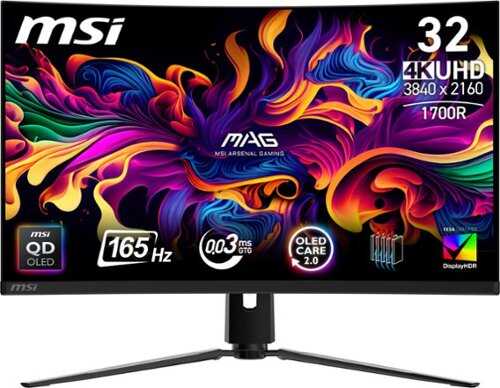 Rent to own MSI - MAG 321CUP QD-OLED 32" 3840x2160 (DQHD) Curved OLED Quantum Dot Monitor 165Hz 0.03ms(GTG) HDR400 Type-C DisplayPort HDMI - Black