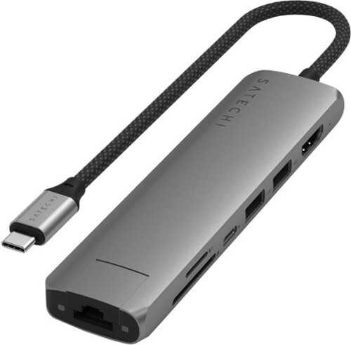 Rent to own Satechi - 7-in-1 USB-C Slim Multiport Adapter w/ Ethernet, 4K HDMI, 60W USB-C, 2 USB-A, SD/Micro Readers for Mac & Windows - Space Gray