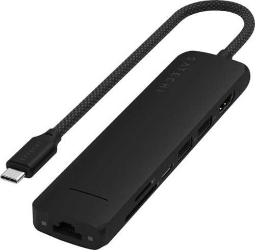 Rent to own Satechi - 7-in-1 USB-C Slim Multiport Adapter w/ Ethernet, 4K HDMI, 60W USB-C, 2 USB-A, SD/Micro Readers for Mac & Windows - Black