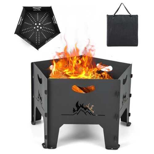 Rent to own Costway Fire Pit for Outside 19 Inches Collapsible Portable Plug Fire Pit with Storage Bag - Black