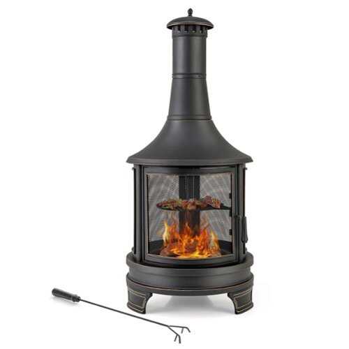 Rent to own Costway 30 Inch Outdoor Fire Pit Chiminea 2 in 1 Wood Burning Metal Fireplace  with Grill - Black