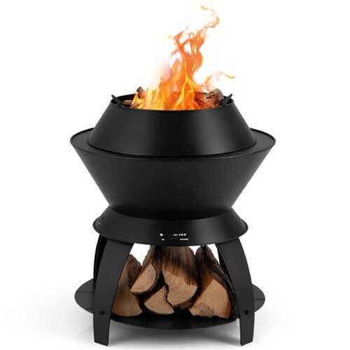 Rent to own Costway 3-in-1 Patio Fire Pit 20" Metal Camping Fire Bowl w/ Pot Holder & Storage Shelf - Black