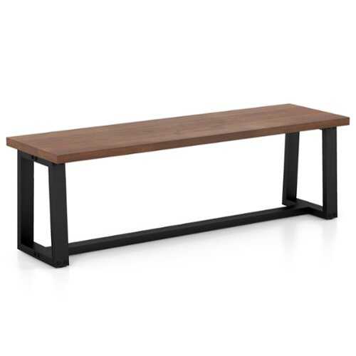 Rent to own Costway 56.5"L Large Wood Dining Bench with Metal Frame Adjustable Footpads for Kitchen - Coffee