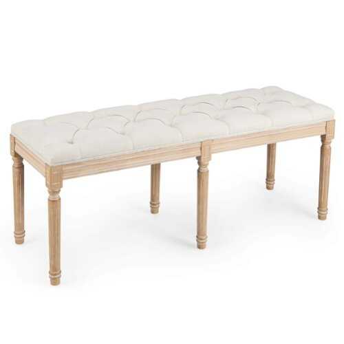 Rent to own Costway 47" French Vintage Entryway Bench Upholstered Dining Bench with Rubber Wood Legs - Beige