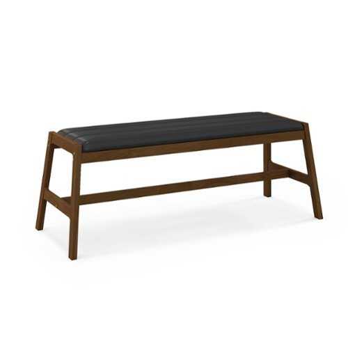 Rent to own Costway 1 PCS 50" Long Solid Wood Dining Bench with Faux Leather Padded Seat Rubber Wood Frame - Walnut, Black