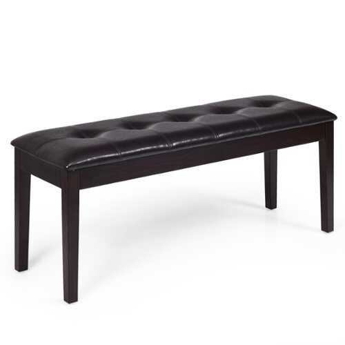 Rent to own Costway Upholstered PU Dining Room Bench Solid Wood Button Tufted Dining Room Bench - Cherry