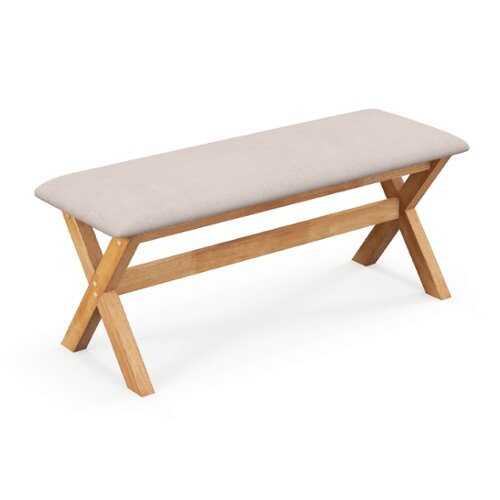 Rent to own Costway Upholstered Entryway Bench with Thick Padded Seat End of Bed Bench for Bedroom - Grey + Natural