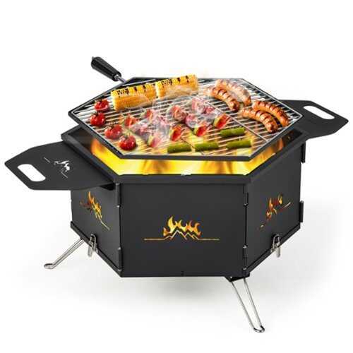 Rent to own Costway Portable Charcoal Grill Stove with 360° Rotatable Grill Foldable Body & Legs Black - Black