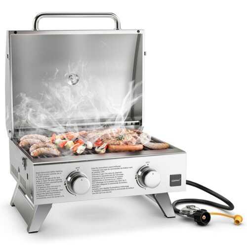 Rent to own Costway 20,000 BTU Portable Gas Grill with Lid & Handle Top Thermometer Extra Flame Rod - Silver