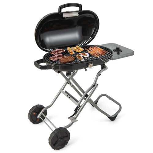 Rent to own Costway Portable Propane Grill Folding Gas Grill Griddle with Wheels & Side Shelf - Black