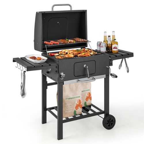 Rent to own Costway Outdoor Charcoal Grill 391 sq.in. Cooking Area 2 Foldable Side Table BBQ Camping - Black