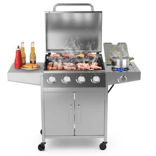 Rent to own Costway 5-Burner Propane Gas BBQ Grill withSide Burner,Thermometer,Prep Table 50000 BTU - Silver