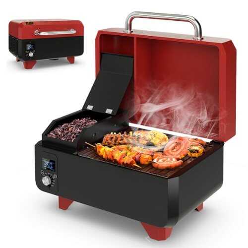 Rent to own Costway 8-in-1 Portable Pellet Grill with Digital Control Meat Probe Detachable Ash Pan Red - Red