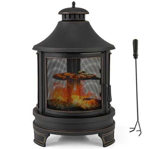 Rent to own Costway 30 Inch Outdoor Fire Pit Chiminea w/ Grill Chimney Spark Screen Door Fire Poker - Black