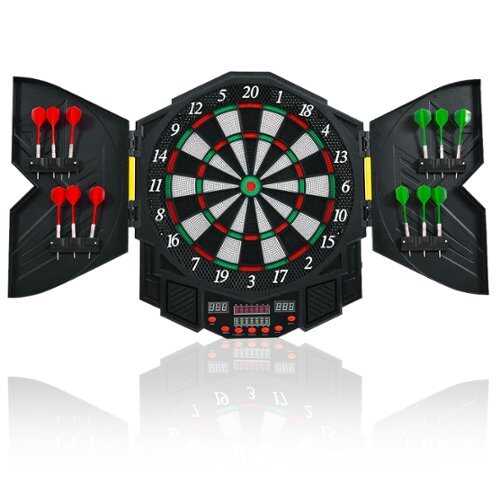 Rent to own Costway - Professional Electronic Dartboard Cabinet Set w/ 12 Darts Game Room LED Display - Black
