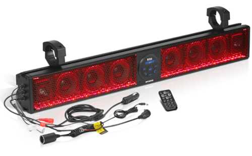Rent to own BOSS Audio - ATV UTV 36-Inch Amplified Sound Bar, 4-Inch Speakers, 1-Inch Tweeters, IPX5 Weatherproof, Bluetooth, Multicolor Lighting - Black