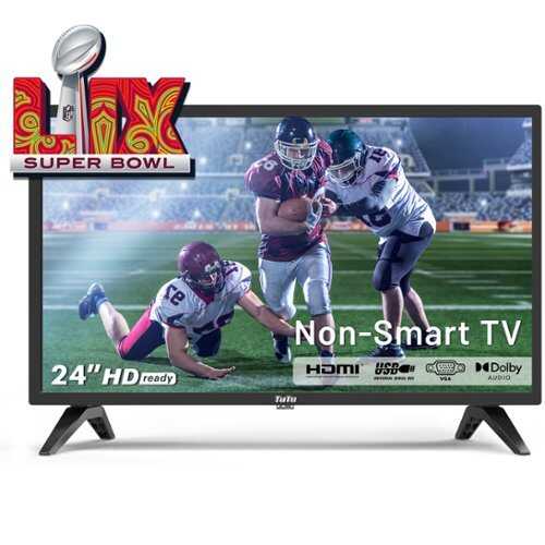 Rent to own TuTu - 24" HD 2K LED Non-Smart TV for Super Bowl Compatible Dolby Audio, TV or Monitor with HDMI, RCA, USB, PC Audio, RF, 3.5mm