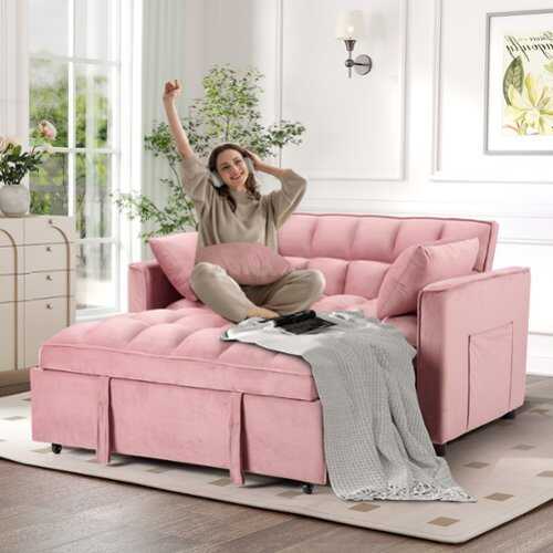 Rent to own Bestier Comfortable Sofa Bed - Multi-functional Sofa Bed with Cup Holder and USB Port - Pink