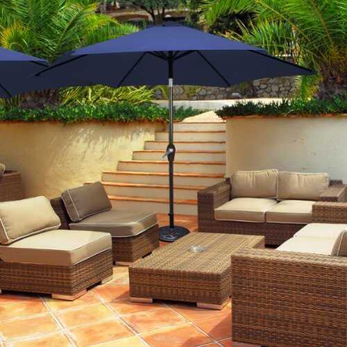 Rent to own Costway 10' Solar LED Lighted Patio Market Umbrella Shade Tilt Adjustment Crank - Navy