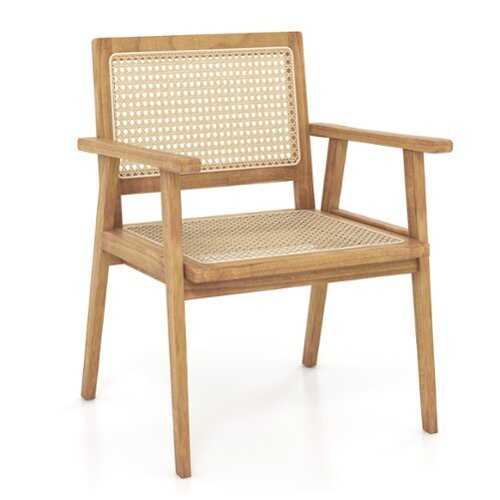 Rent to own Costway 1 PCS Wood Chair Indonesia Teak Wood Armchair with Rattan Seat & Back Patio Chair for Porch - Natural