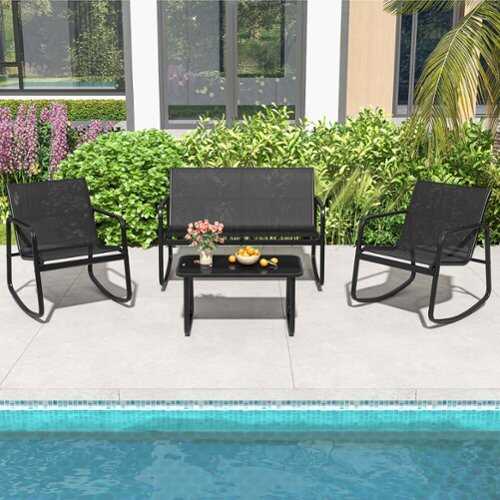 Rent to own Costway 4 PCS Patio Rocking Rocking Chairs & Loveseat with Glass-Top Table Outdoor - Black