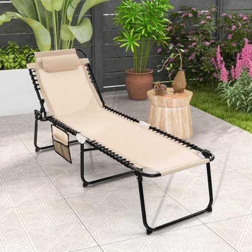 Rent to own Costway 1 PC Patio Folding Chaise Lounge Chair Portable Sun Lounger with Adjustable Backrest - Beige
