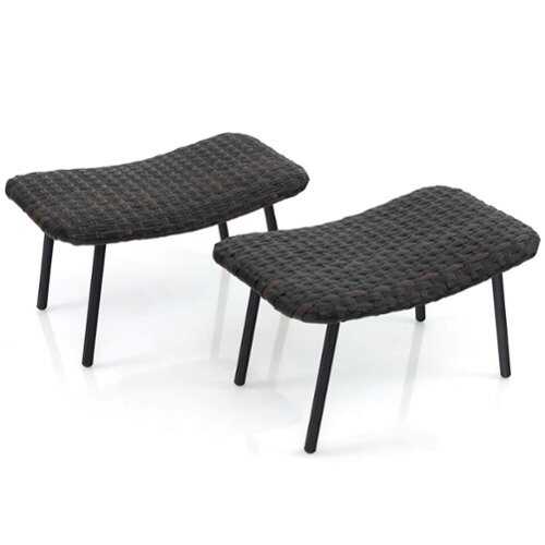 Rent to own Costway Set of 2 Patio Rattan Ottoman with Padded Quick Dry Foam & Heavy-Duty Metal Legs - Mix Brown