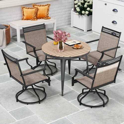Rent to own Costway Patio Swivel Dining Chairs Set of 4 with Quick-Drying Fabric and Metal Frame - Brown