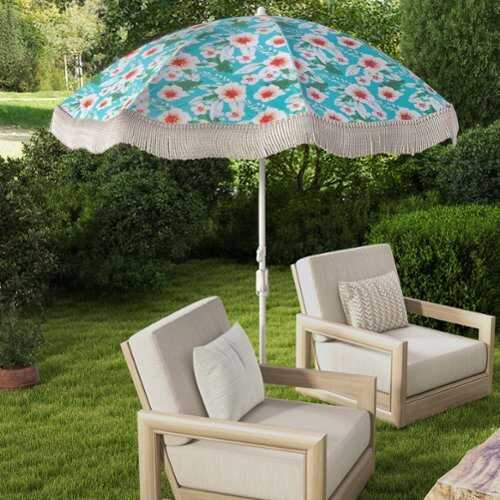 Rent to own Costway 6.5 FT Outdoor Fringe Patio Umbrella with Carrying Bag Push Button Tilt for Garden - Green