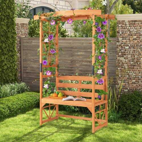 Rent to own Costway Patio Garden Arbor with Pergola Bench 2 Trellises for Climbing Plants Vines Grapes - Yellow