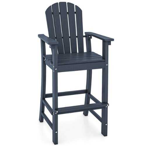 Rent to own Costway Outdoor HDPE Bar Height Stool Patio Tall Chair Armrest Footrest All Weather - Navy