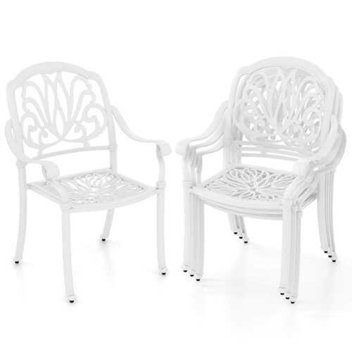Rent to own Costway 4 PCS Patio Cast Aluminum Dining Chairs Armrests Outdoor Stackable - White