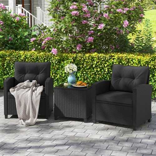 Rent to own Costway 3 PCS Patio Furniture Set with Tempered Glass Coffee Table Washable Cushions - Black