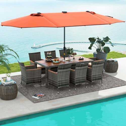 Rent to own Costway 11 PCS Patio Dining Set with 15 ft Double-Sided Patio Umbrella 8 Armchairs Orange - Mix Gray,Beige,Orange