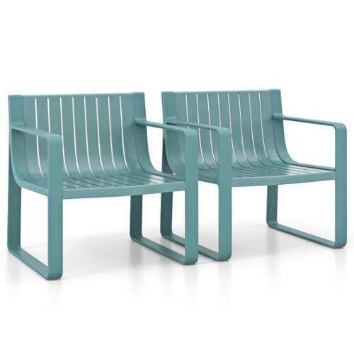Rent to own Costway Patio Chairs Set of 2 Weather-resistant Plastic Outdoor Armchairs - Blue