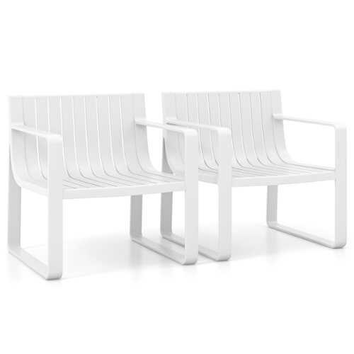 Rent to own Costway Patio Chairs Set of 2 Weather-resistant Plastic Outdoor Armchairs - White