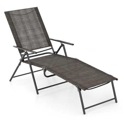 Rent to own Costway - Patio Folding Chaise Lounge Chairs with 6-Level Backrest Reclining Chairs - Tan